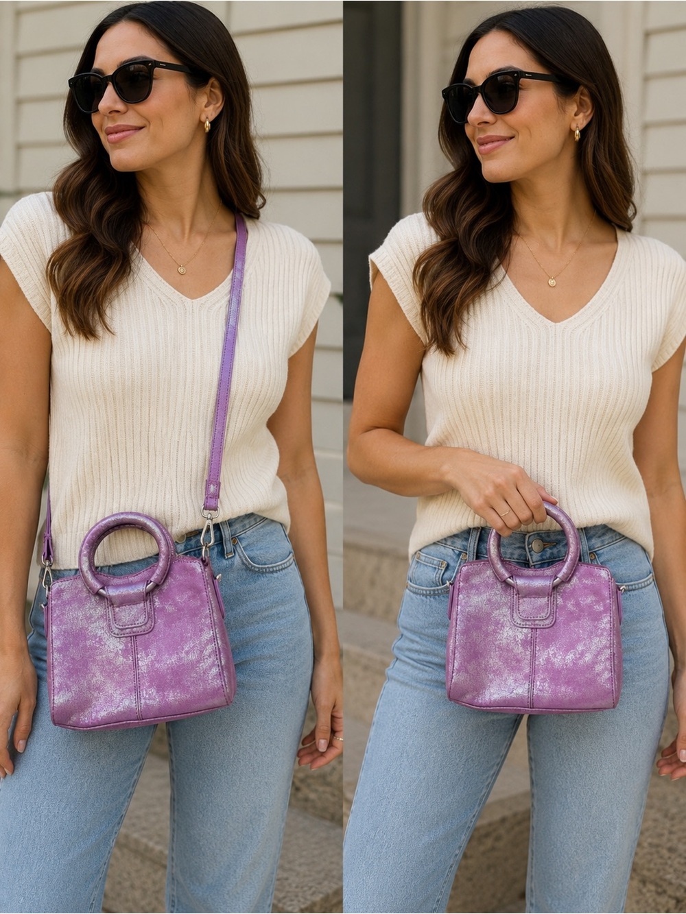 HOBO Purple Metallic MINI Ring-Handle Crossbody Bag
